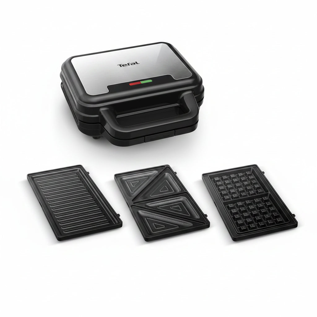 Tefal Ultracompact SW383D10 3-in-1 Sandwich Waffle Panini Maker Stainless Steel Gray